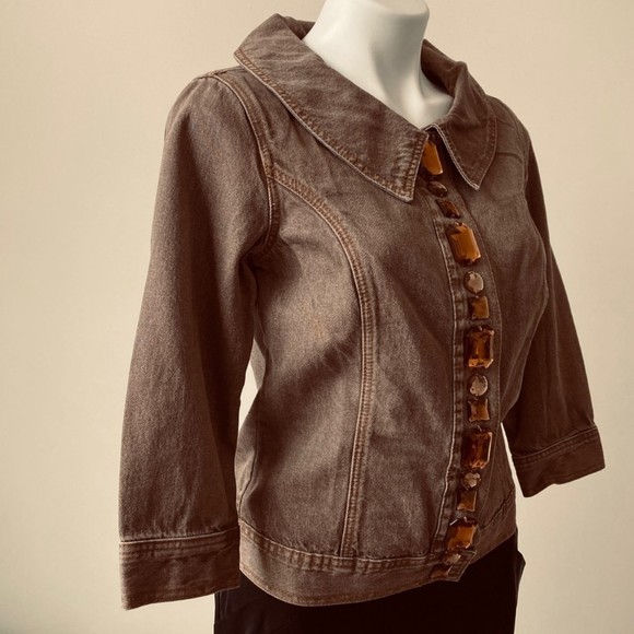 Jeanology Collection Jean Jacket Size 6 Jewel Embellished 3/4 Sleeve Vintage Y2K - Picture 3 of 12